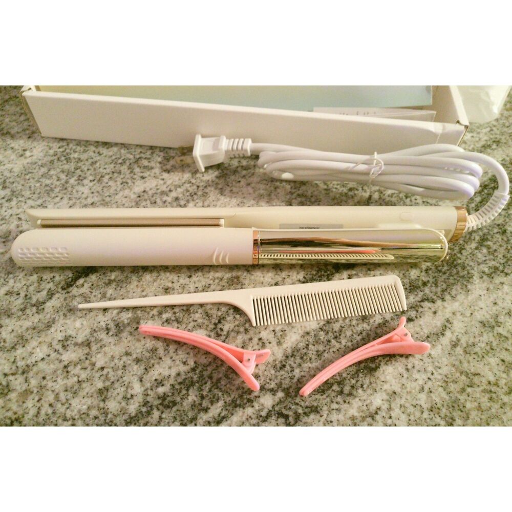 New Flat Iron Hair Straightener 20s Heat-Up 4 Temps LED Ionic White Gold - Picture 14 of 14